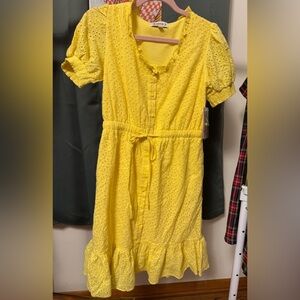 Nanette Lepore yellow eyelet button front dress size 2 NWT